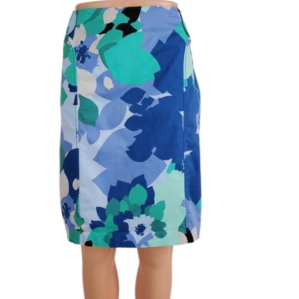 Talbots shades of blue and green floral pencil skirt size 6